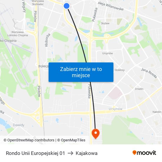 Rondo Unii Europejskiej 01 to Kajakowa map