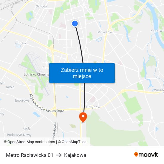 Metro Racławicka 01 to Kajakowa map