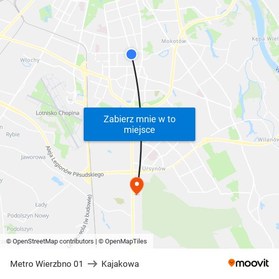 Metro Wierzbno 01 to Kajakowa map