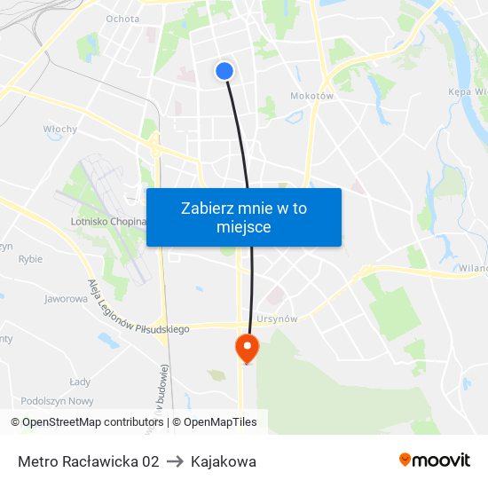 Metro Racławicka 02 to Kajakowa map