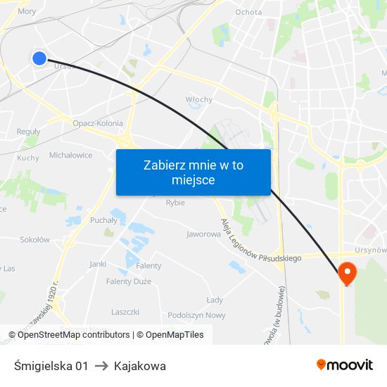 Śmigielska 01 to Kajakowa map