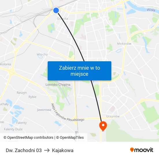 Dw. Zachodni 03 to Kajakowa map