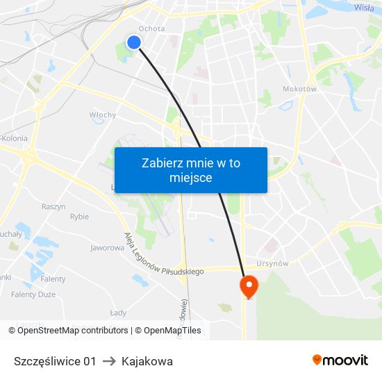 Szczęśliwice 01 to Kajakowa map