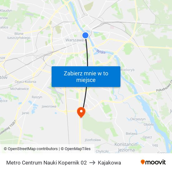 Metro Centrum Nauki Kopernik 02 to Kajakowa map