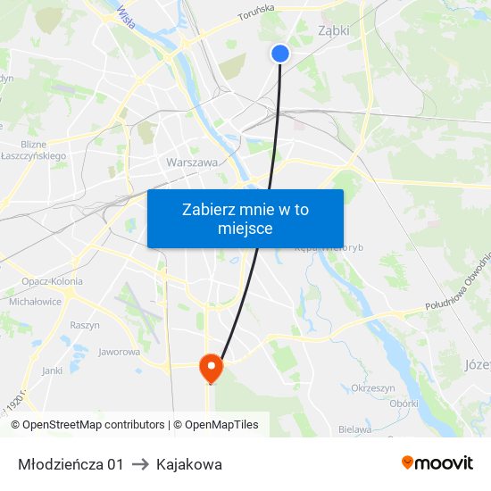 Młodzieńcza 01 to Kajakowa map