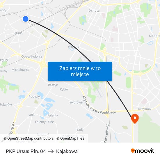 PKP Ursus Płn. 04 to Kajakowa map