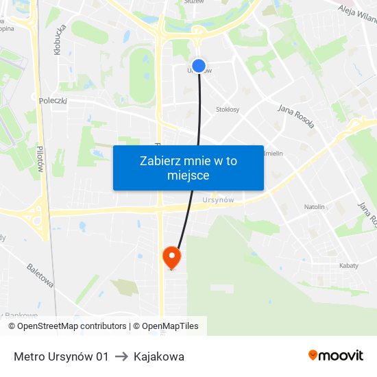 Metro Ursynów 01 to Kajakowa map