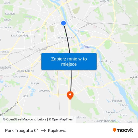 Park Traugutta to Kajakowa map