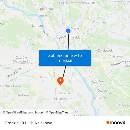 Grodzisk 01 to Kajakowa map