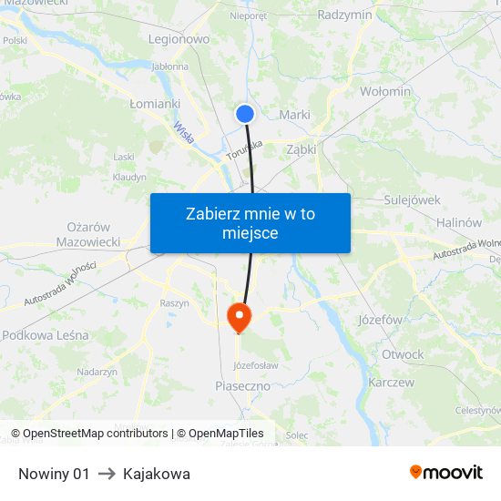 Nowiny 01 to Kajakowa map