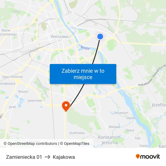 Zamieniecka to Kajakowa map