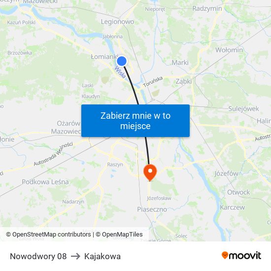 Nowodwory to Kajakowa map