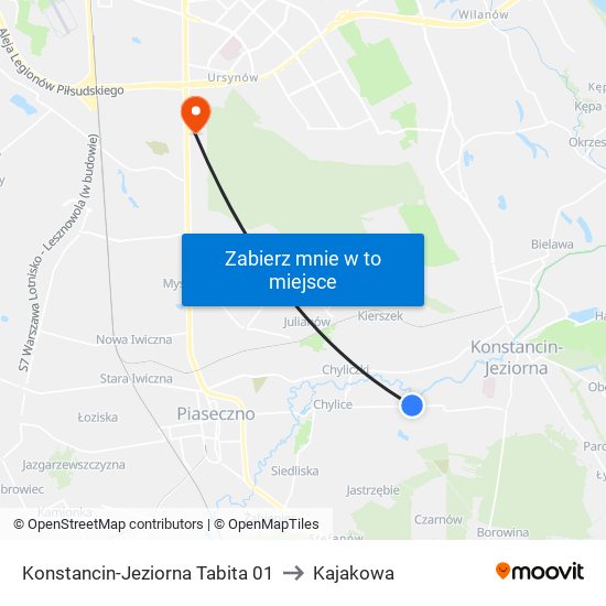 Konstancin-Jeziorna Tabita 01 to Kajakowa map