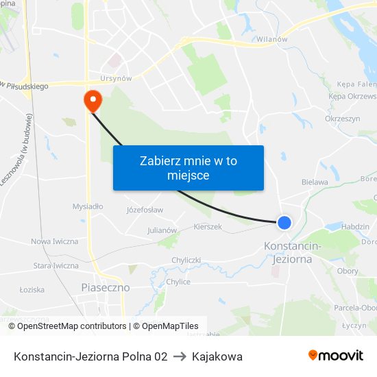 Konstancin-Jeziorna Polna 02 to Kajakowa map