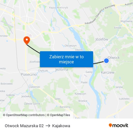 Otwock Mazurska 02 to Kajakowa map