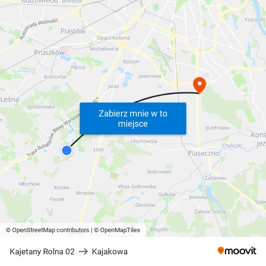 Kajetany Rolna to Kajakowa map