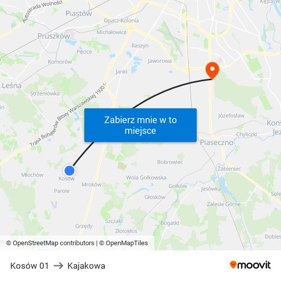 Kosów 01 to Kajakowa map