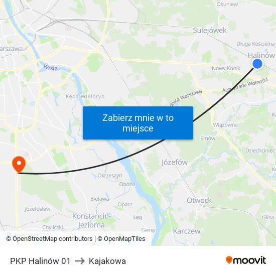 PKP Halinów to Kajakowa map