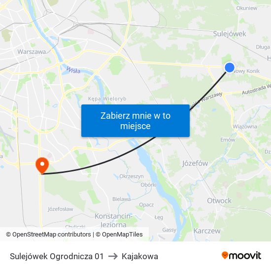 Sulejówek Ogrodnicza 01 to Kajakowa map