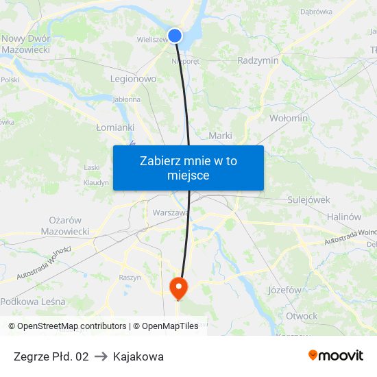 Zegrze Płd. 02 to Kajakowa map