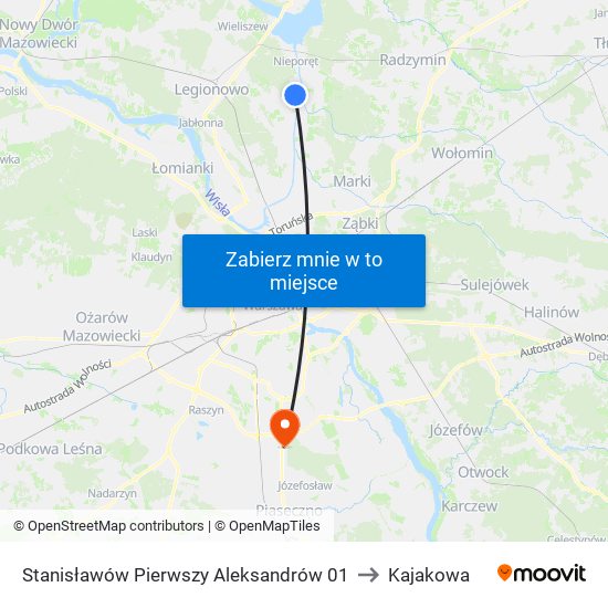 Stanisławów Pierwszy Aleksandrów 01 to Kajakowa map