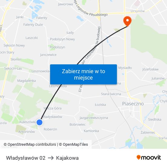 Władysławów 02 to Kajakowa map