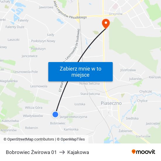 Bobrowiec Żwirowa 01 to Kajakowa map