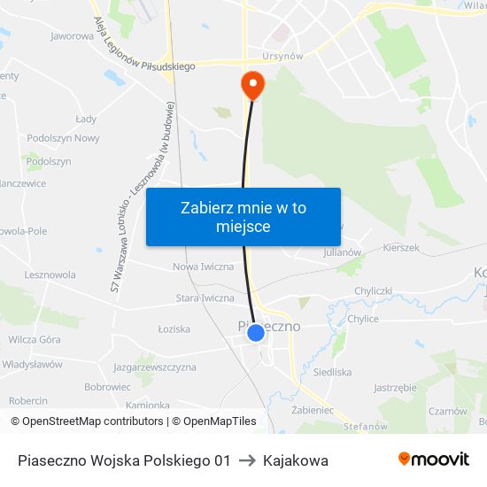 Piaseczno Wojska Polskiego 01 to Kajakowa map