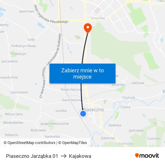 Piaseczno Jarząbka 01 to Kajakowa map