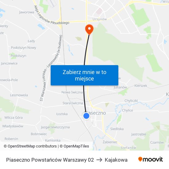 Piaseczno Powstańców Warszawy 02 to Kajakowa map