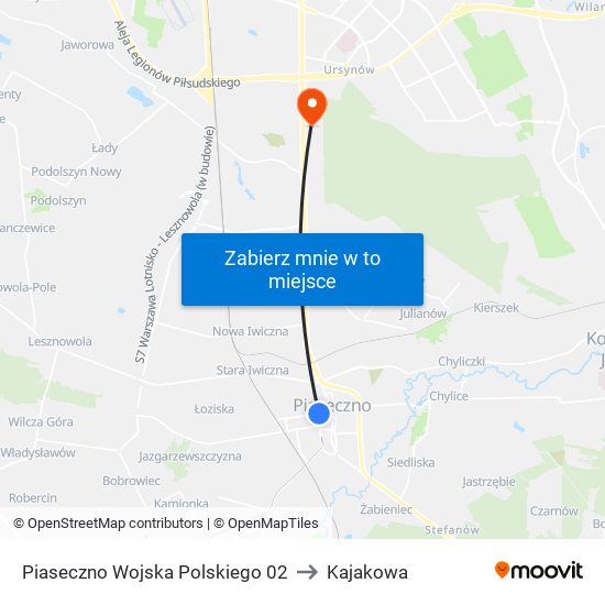 Piaseczno Wojska Polskiego 02 to Kajakowa map