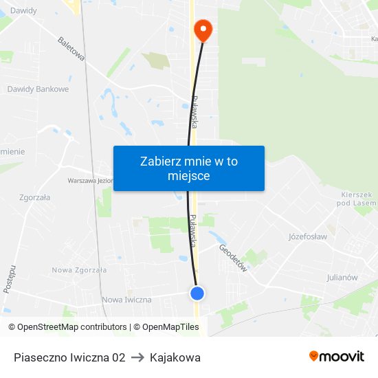 Piaseczno Iwiczna 02 to Kajakowa map