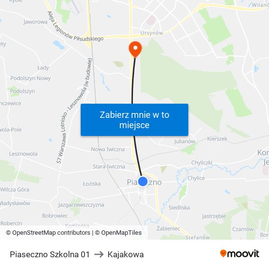 Piaseczno Szkolna 01 to Kajakowa map