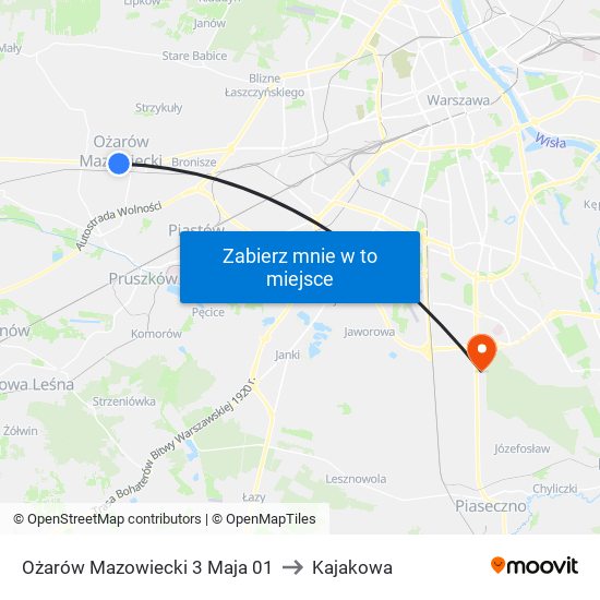 Ożarów Mazowiecki 3 Maja 01 to Kajakowa map