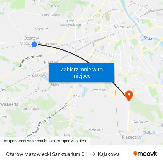 Ożarów Mazowiecki Sanktuarium to Kajakowa map