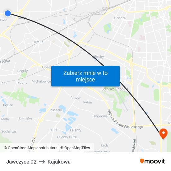 Jawczyce 02 to Kajakowa map