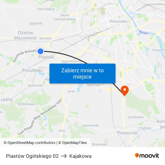 Piastów Ogińskiego 02 to Kajakowa map