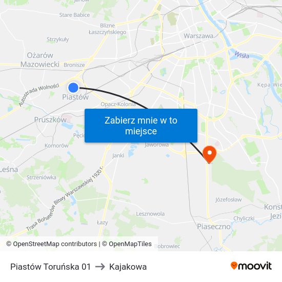 Piastów Toruńska to Kajakowa map