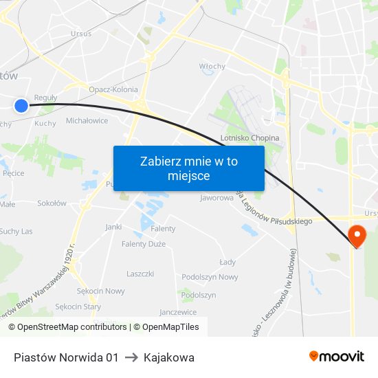 Piastów Norwida 01 to Kajakowa map