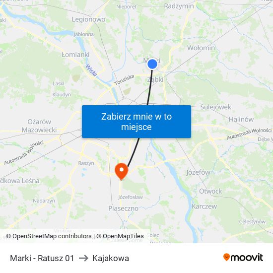 Marki-Ratusz to Kajakowa map