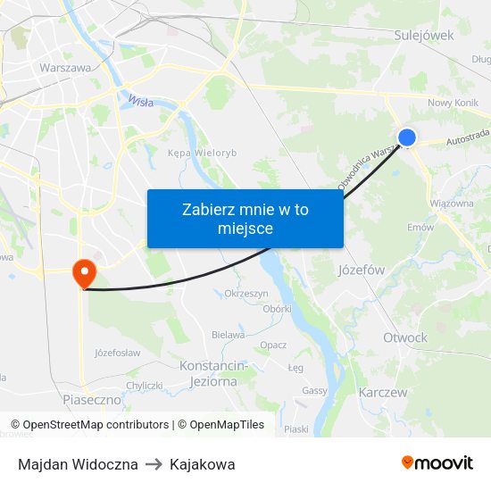 Majdan Widoczna to Kajakowa map