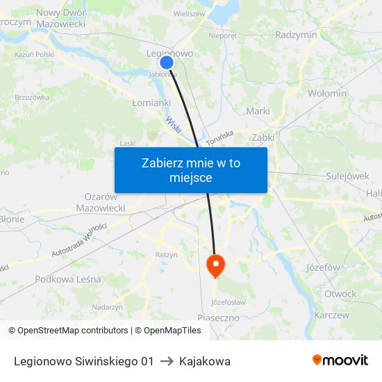 Legionowo Siwińskiego 01 to Kajakowa map