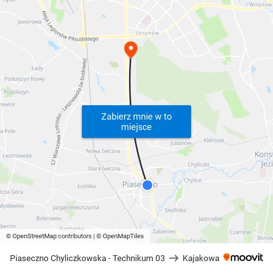 Piaseczno Chyliczkowska - Technikum 03 to Kajakowa map