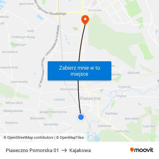 Piaseczno Pomorska 01 to Kajakowa map