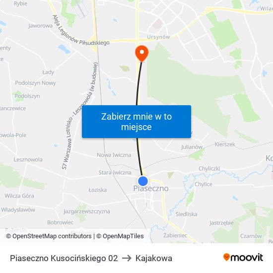 Piaseczno Kusocińskiego 02 to Kajakowa map