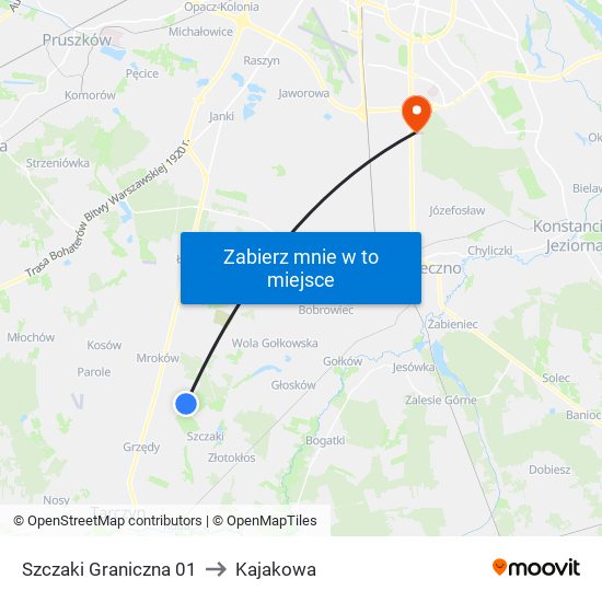 Szczaki Graniczna 01 to Kajakowa map