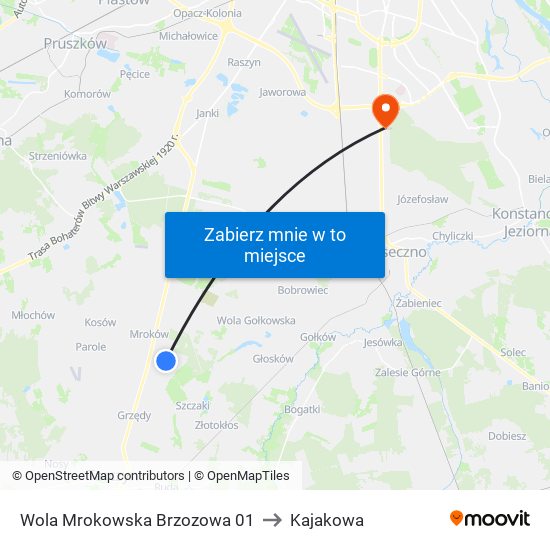 Wola Mrokowska Brzozowa 01 to Kajakowa map