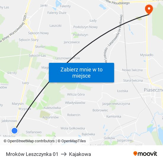 Mroków Leszczynka 01 to Kajakowa map