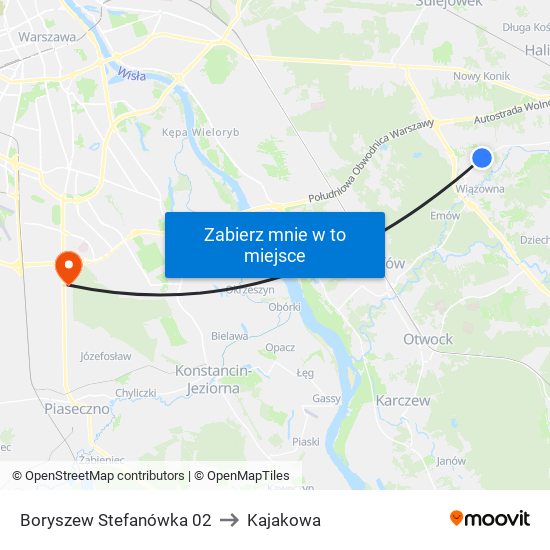 Boryszew Stefanówka 02 to Kajakowa map