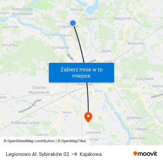 Legionowo Al. Sybiraków 02 to Kajakowa map